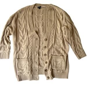Torrid Button-Up Cable Knit Cardigan — Size 1 (Large) Taupe Cable Knit Sweater
